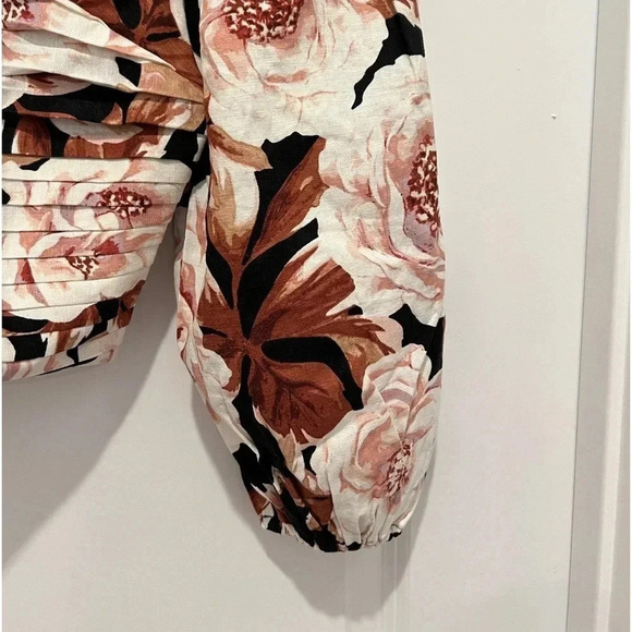 Express Floral Print Linen Blend Ruched Cropped Top NWT - Picture 4 of 16